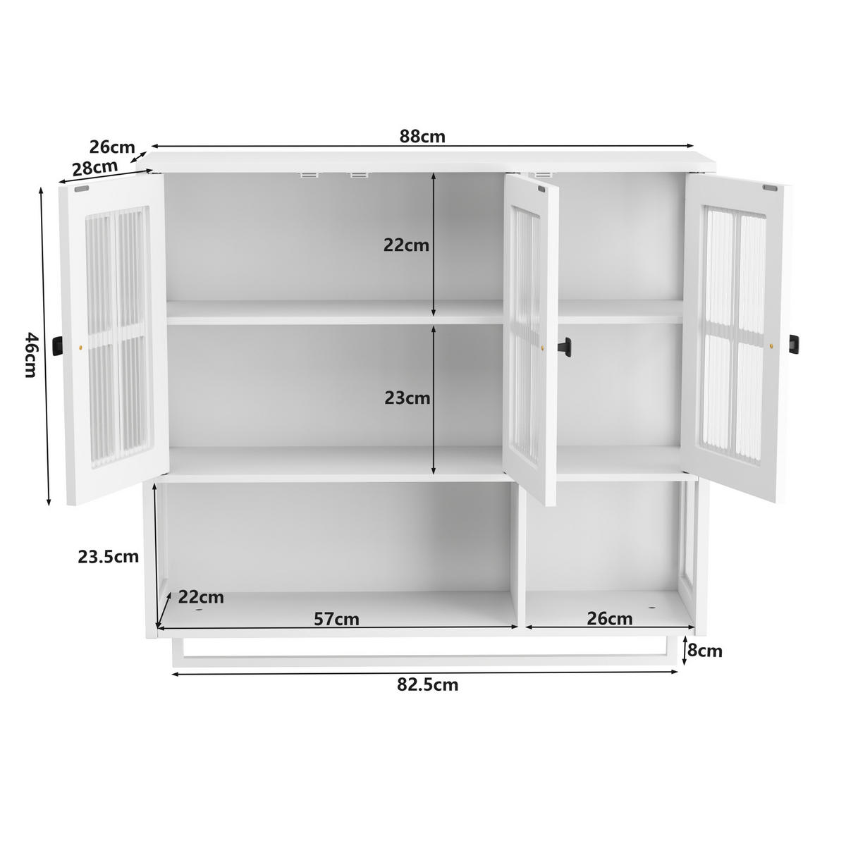 KÜCHENOBERSCHRANK 88/26/82,5 cm in Weiß mit Glasfront und verstellbaren Böden - Weiß, Holzwerkstoff (88/82.5/26cm) - BEAOK