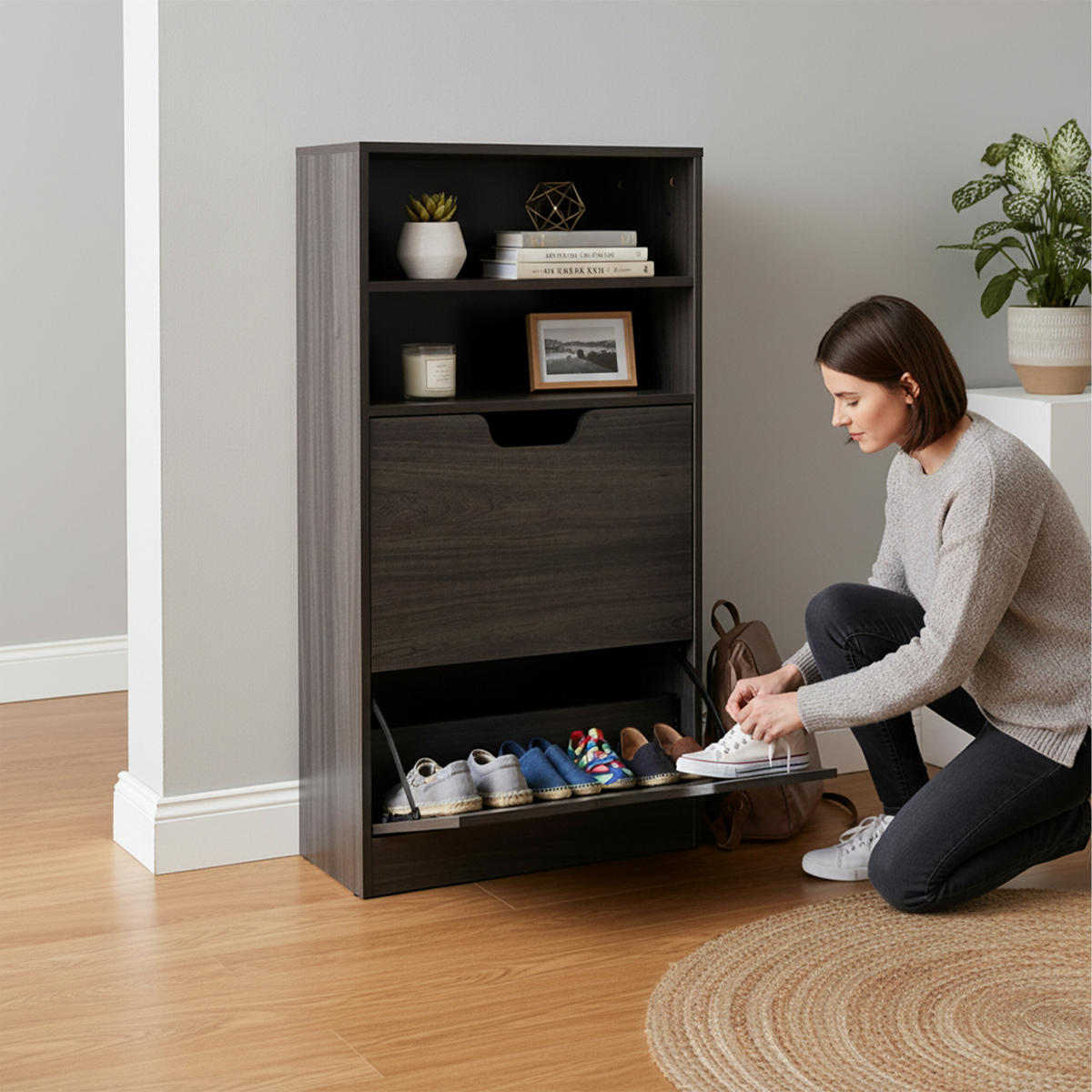 SCHUHSCHRANK - Grau, Holzwerkstoff/Kunststoff (60/102/24cm) - Relaxdays