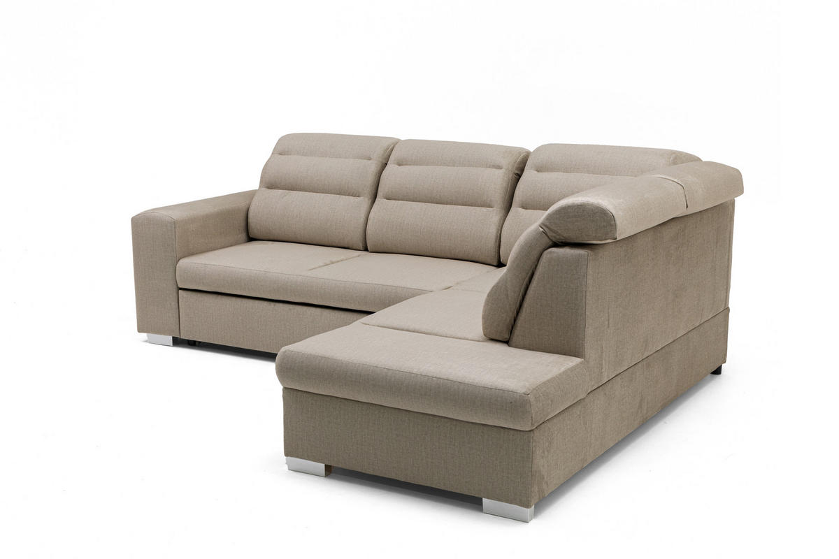 ECKSOFA CLOUD L Rechts mit Schlaffunktion 120x190 Velours Beige - Chromfarben/Beige, Holz/Kunststoff (260/202cm) - Muffo