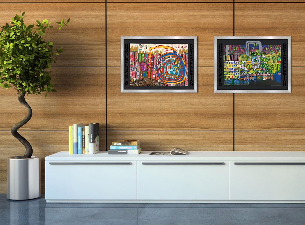 BILD gerahmt 72x53 cm Friedensreich Hundertwasser „Löwengasse - Die dritte Haut“ - Gelb, Holz (72/53cm) - artissimo