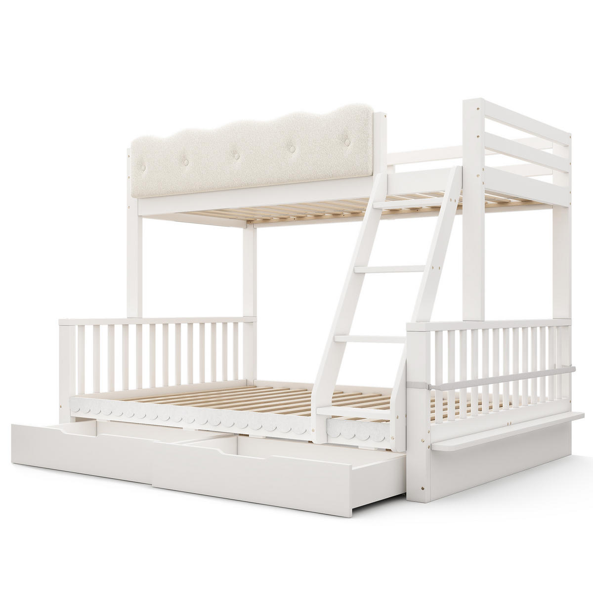 ETAGENBETT 90/140/200 cm DE-32503 mit Wolken-Geländer Weiß - Weiß, Holz (90/200cm) - ComfortXL