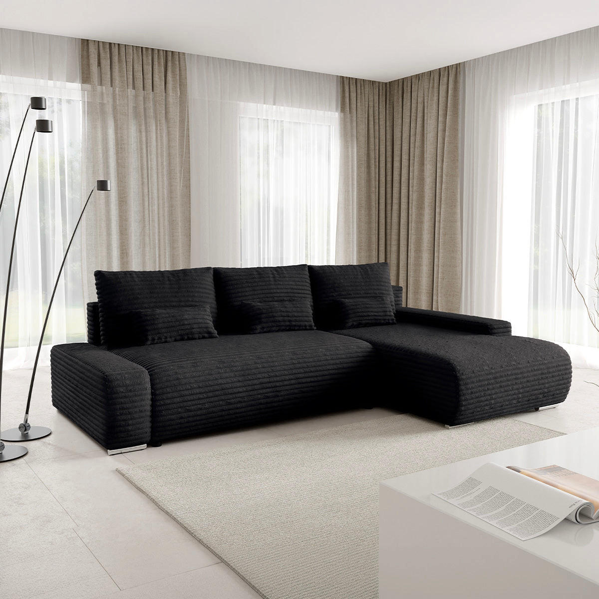 ECKSOFA Ivana 3 Sitzplätze Schwarz - Schwarz, Holz (265/172cm) - Petits-meubles