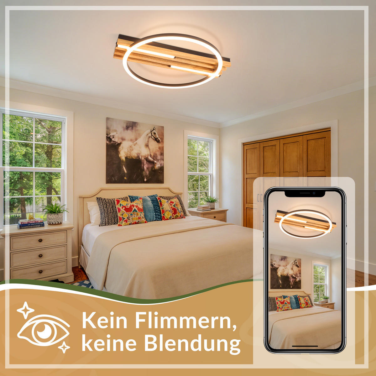 LED DECKENLEUCHTE Marenly 38/32/6.8 cm - Schwarz, Holz/Metall (38/32/6.8cm) - ZMH