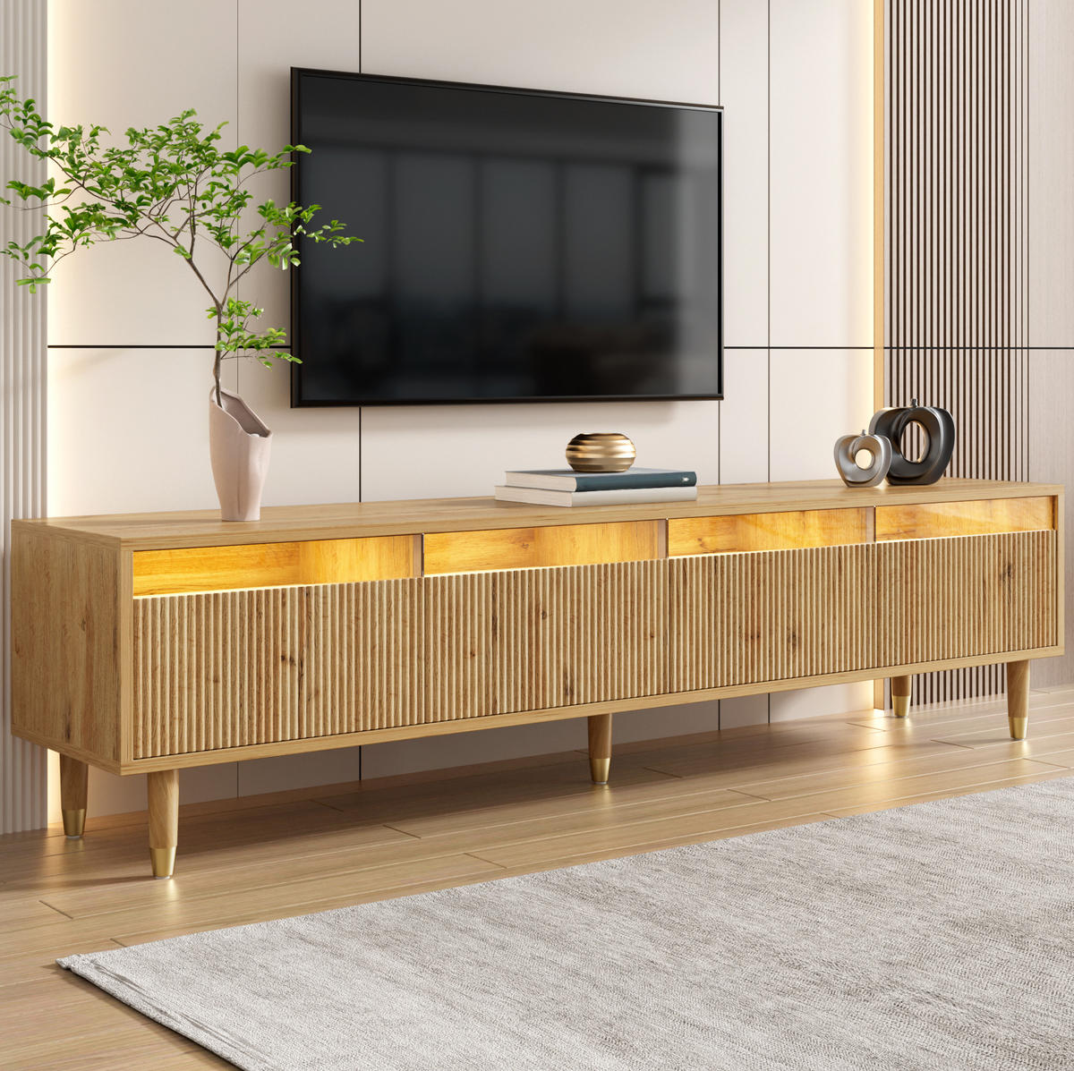 TV-SCHRANK mit 4 Schubladen 178 cm MDF Holzoptik - Braun, Holzwerkstoff (35/45/178cm) - Beauniv
