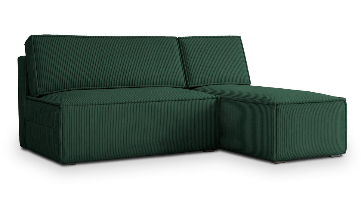 ECKSOFA BRISO P Grün Kordstoff mit Schlaffunktion - Grün, Holz (200/140cm) - MASSENO