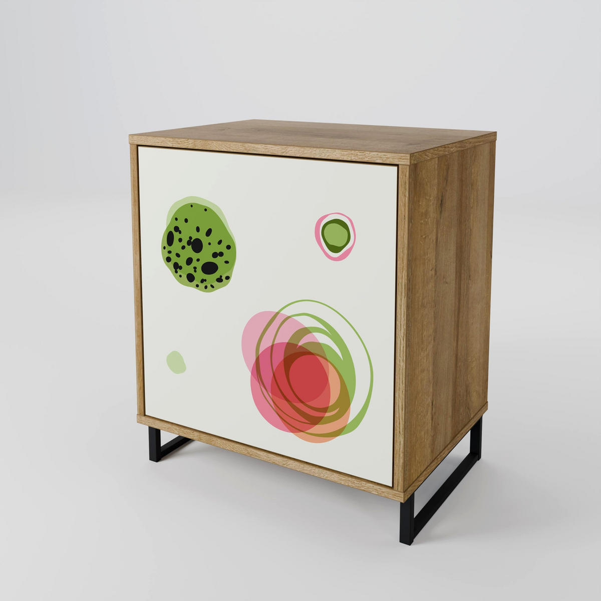 SIDEBOARD COLORFUL COSMOS, Eichefarben, 57,5x42x72,5 cm, Schwarze Metallfüße - Eichefarben/Multicolor, Holzwerkstoff/Metall (57.5/72.5/42cm) - SpaceRebels