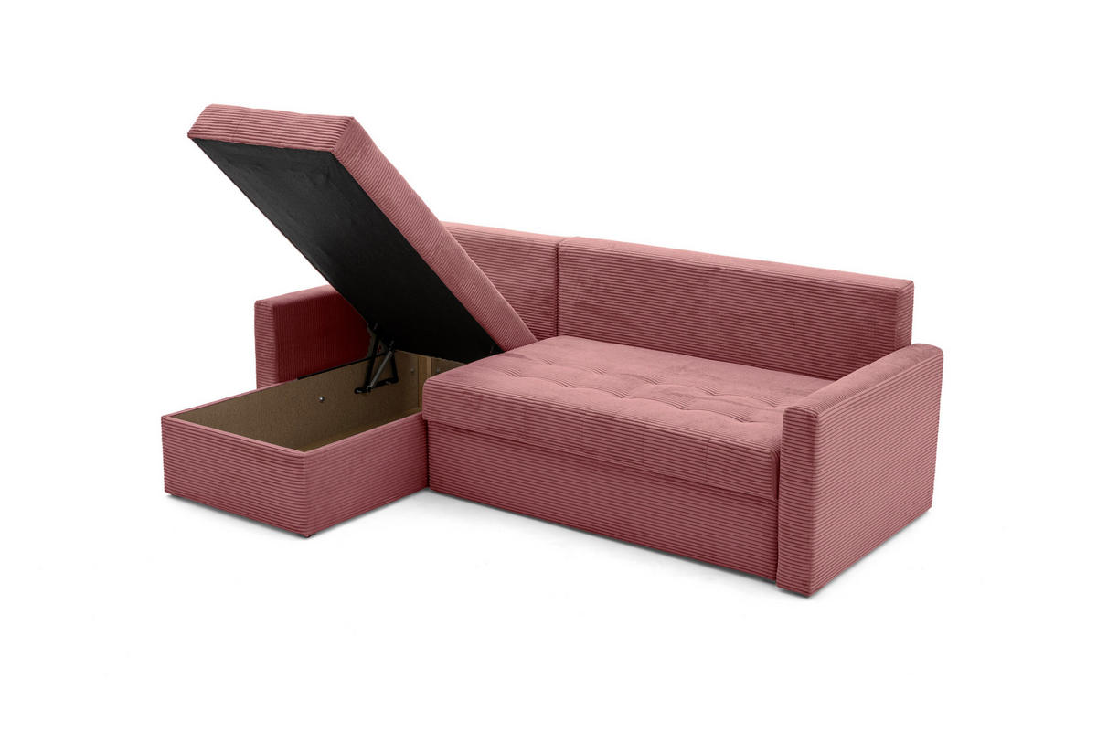 ECKSOFA PULA L Links mit Schlaffunktion 132x198 Cord Rosa - Pink/Schwarz, Holz/Kunststoff (214/145cm) - NACANAPA