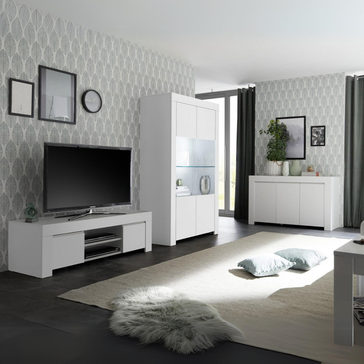 TV-MÖBEL mit 2 Türen L138 cm - Firenze - Weiß, Holzwerkstoff (42/44/138cm) - Calicosy