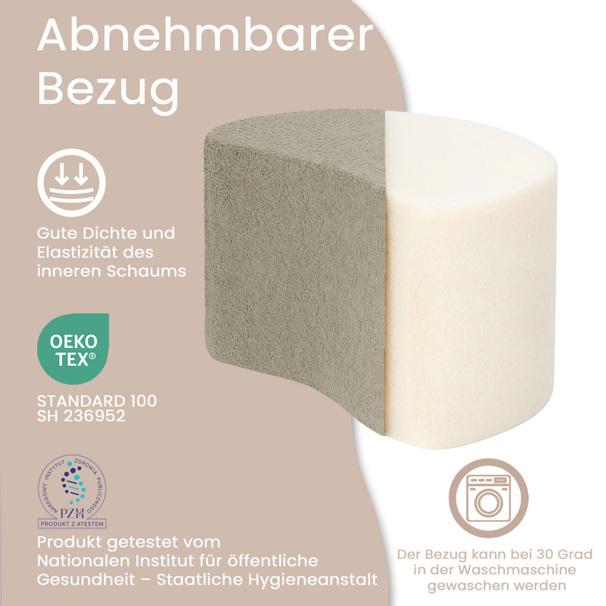 SITZSACK Halbmond 54/36/35 cm, weicher Bouclé 315 g/m², Beige - Beige, Textil (36/35/54cm) - Dreamroots