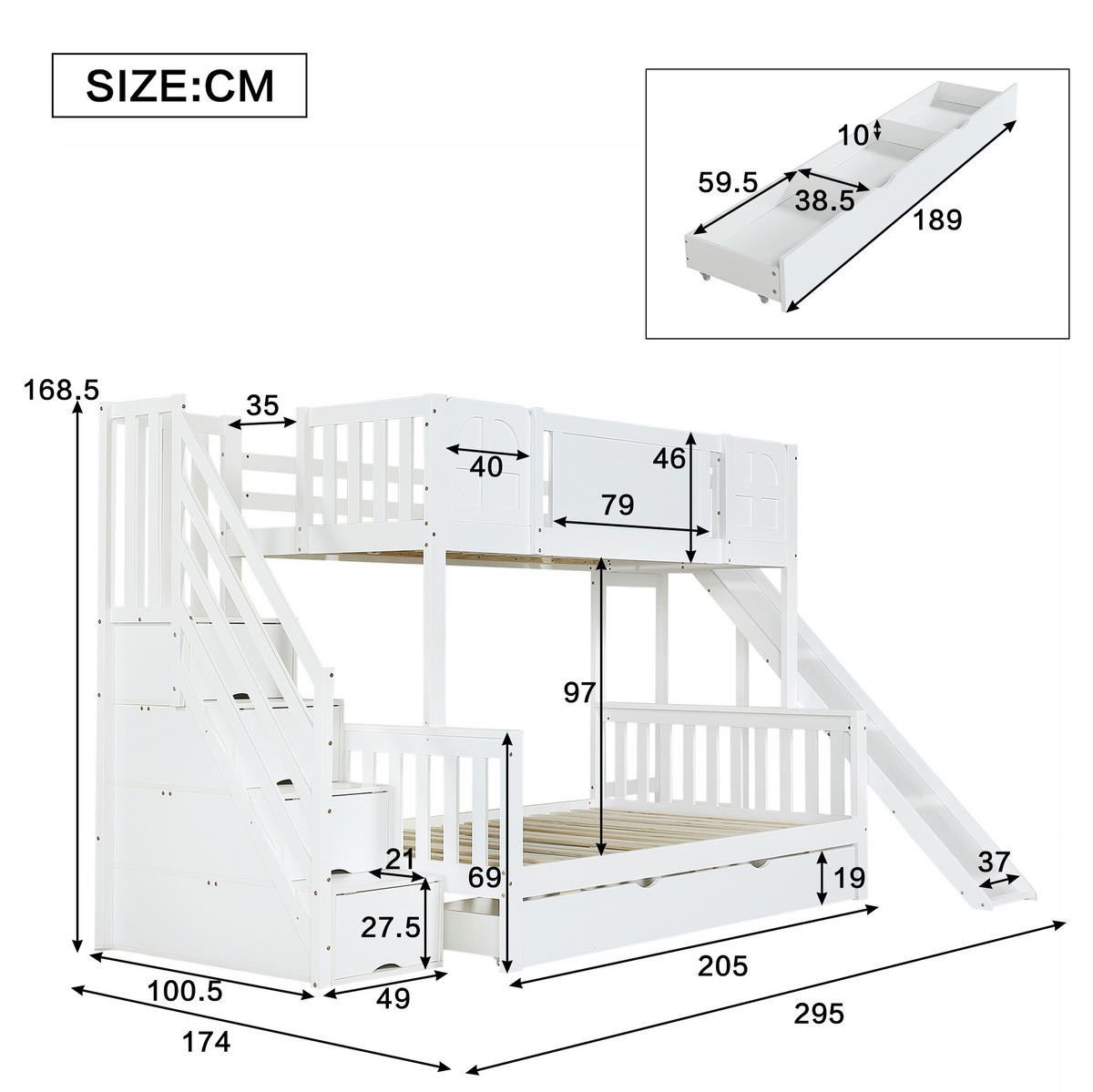 ETAGENBETT 90/200 & 120/200 cm in Weiß mit Rutsche und Stauraumtreppe - Weiß, Holzwerkstoff - BEAOK