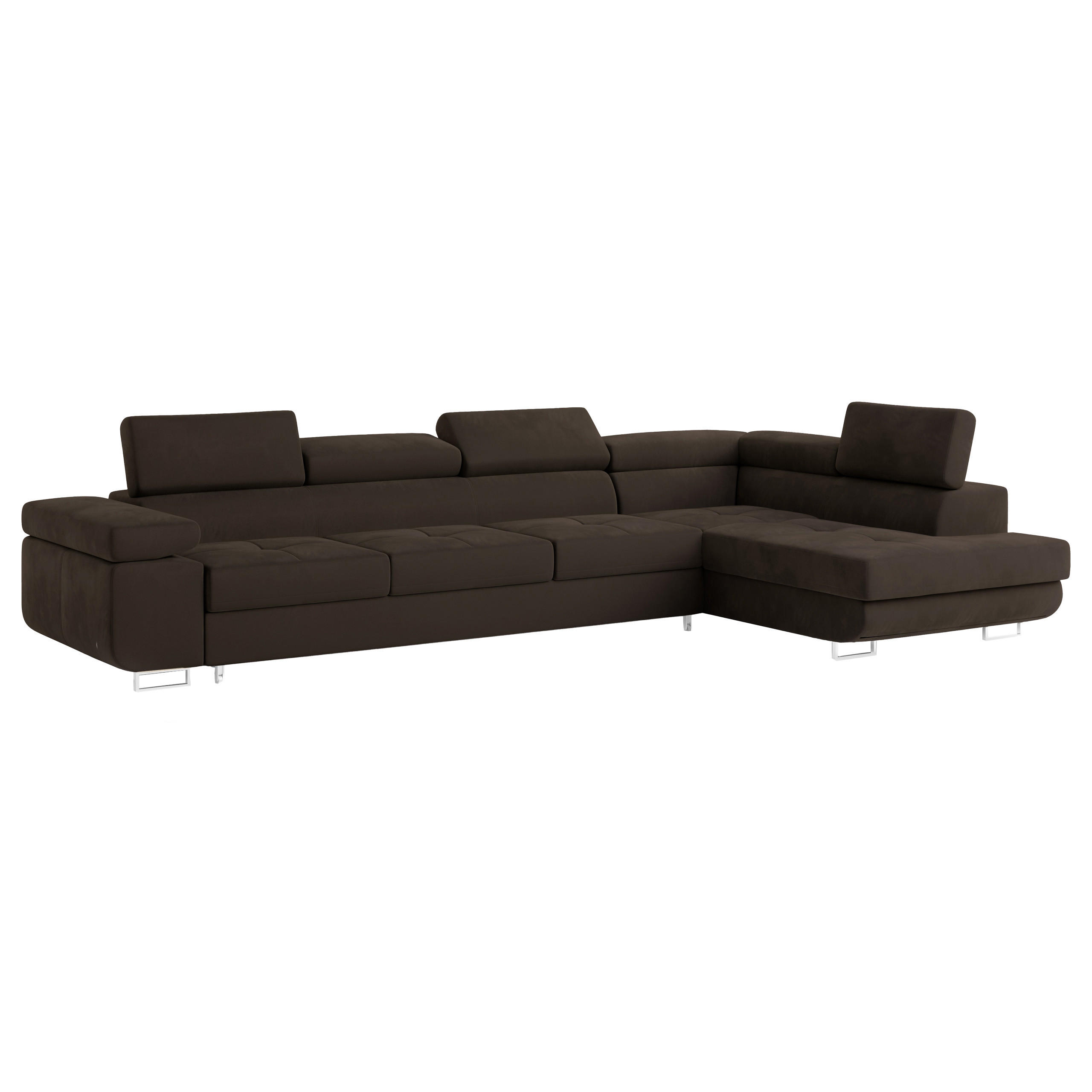 ECKSOFA VICENTE Braun Velours-Stoff mit Schlaffunktion - Braun, Holz (346/202cm) - MASSENO