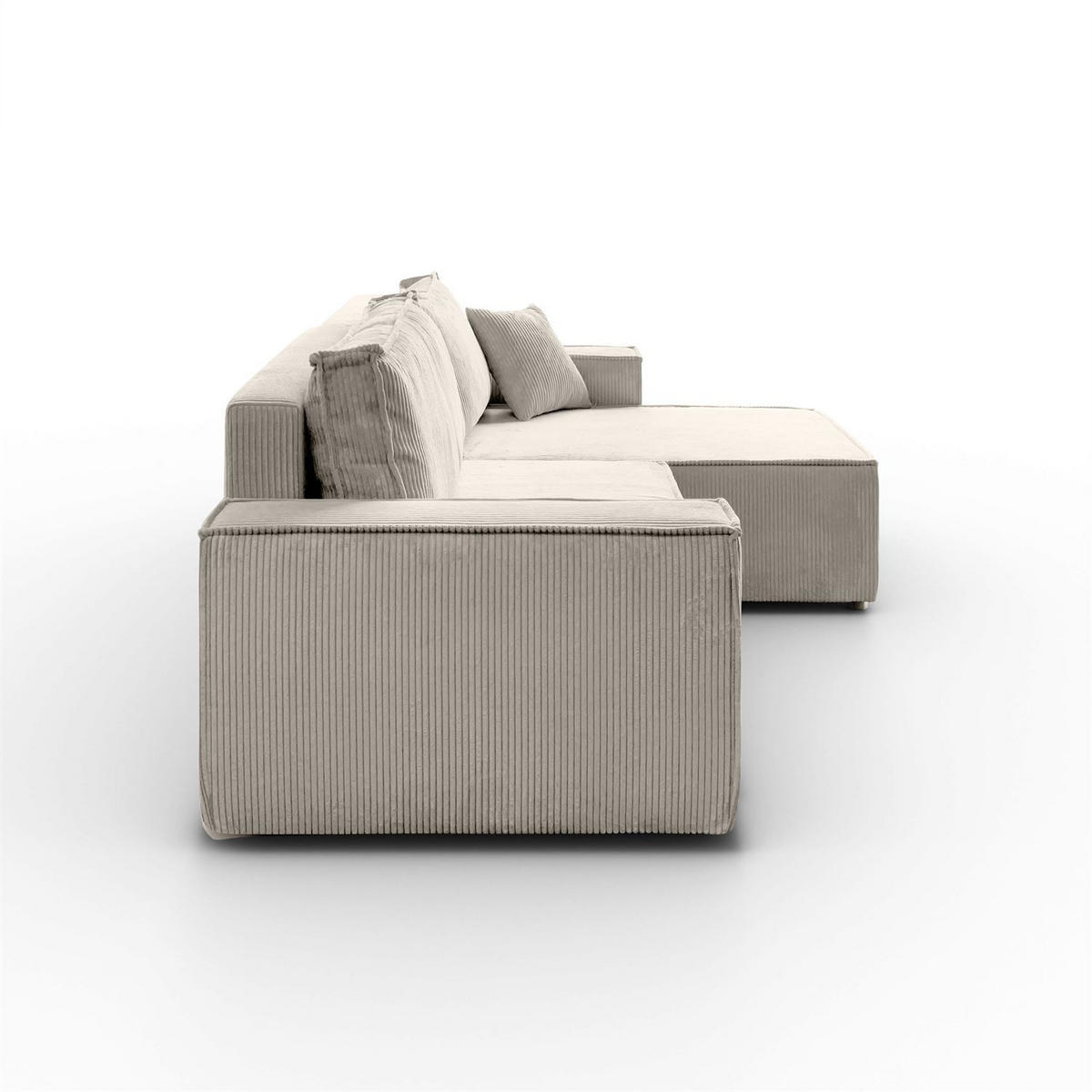 ECKSOFA Gepolstertes CARLO XL Cord mit Schlaffunktion und Bettkasten, Poso 100 - Ecru, Textil (277/143cm) - Lookway