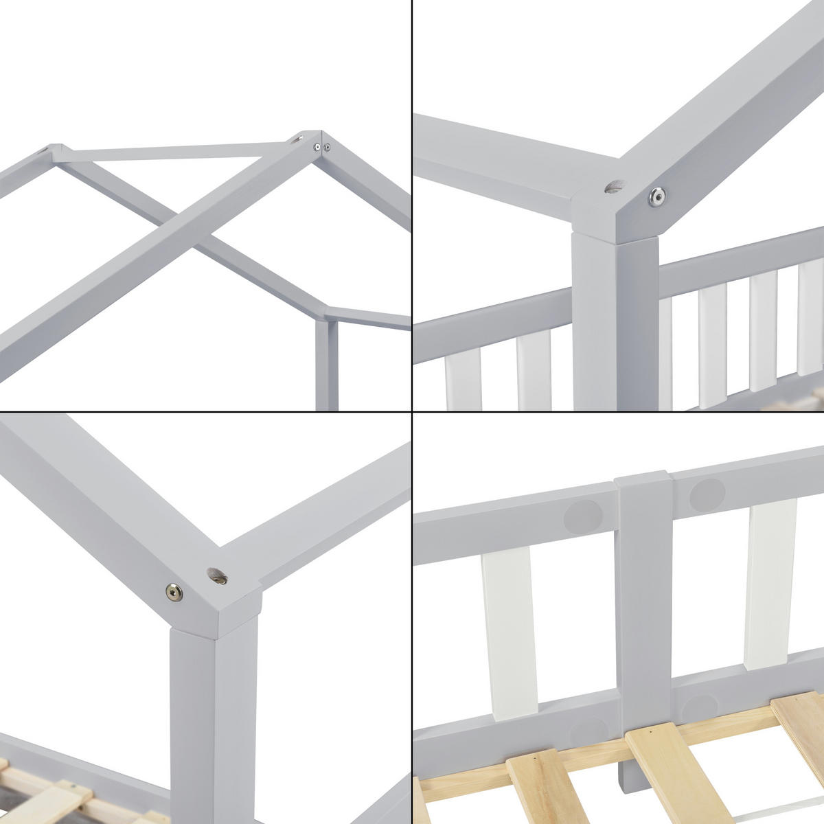 HAUSBETT Treviolo - Hellgrau/Weiß, Holz (90/200cm) - [en.casa]