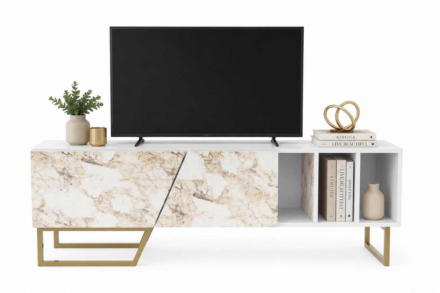 Decorotika Tv-Element Weiß, Gold 150x50.5x35 cm