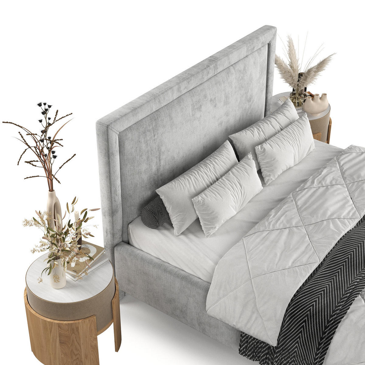 POLSTERBETT Vega 120/200 cm Hellgrau im Lotta Stoff - Hellgrau/Naturfarben, Holz/Holzwerkstoff (120/200cm) - AltaBeds