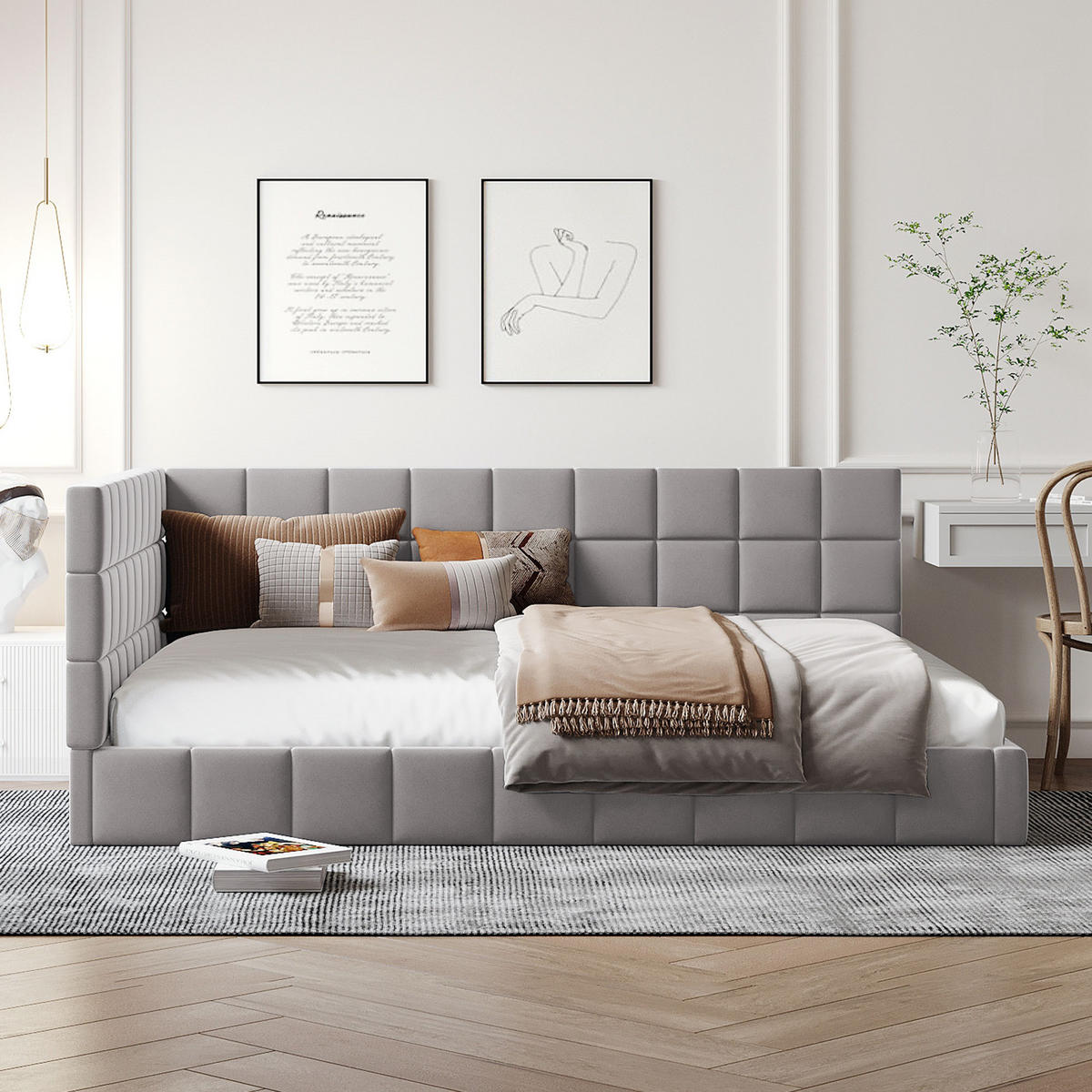 POLSTERBETT 140/200 cm mit Rückenlehne und Samtpolsterung Grau - Grau, Leder (140/200cm) - OKWISH