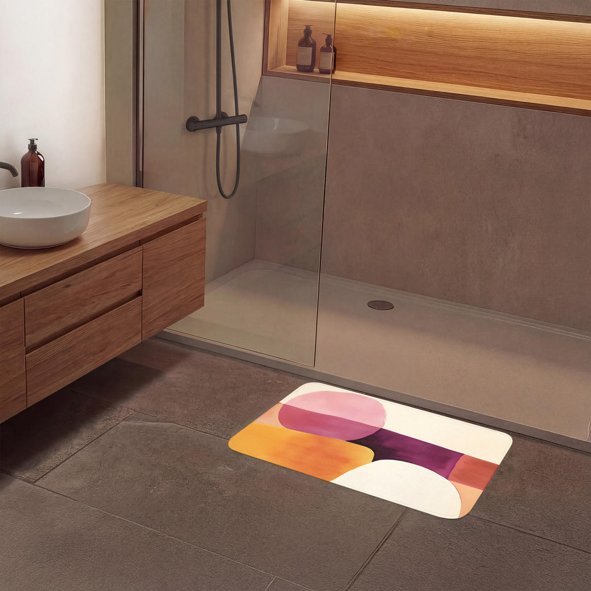 KOUPELNOVÁ PŘEDLOŽKA Tvary - abstraktní - barevné 80x50 cm - terakotová, textil/plast (80/50cm) - OnlyWow