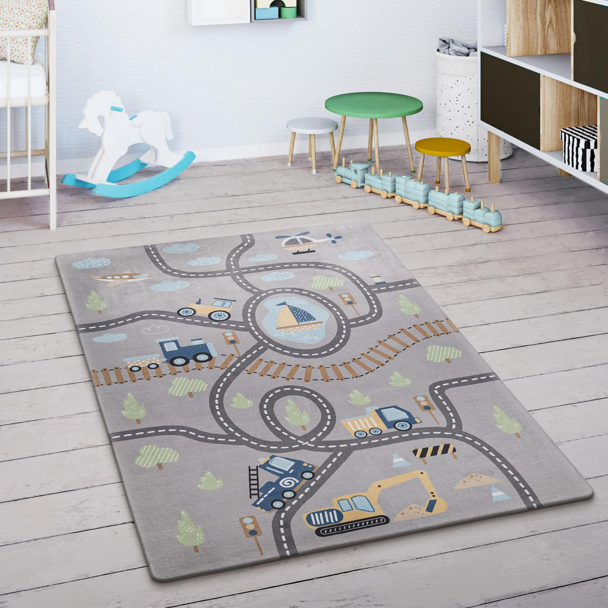 KINDERTEPPICH Waschbar, mit Straße-Motiv, Grau, 155 x 230 cm - Grau, Textil (155/230cm) - KADIMA DESIGN