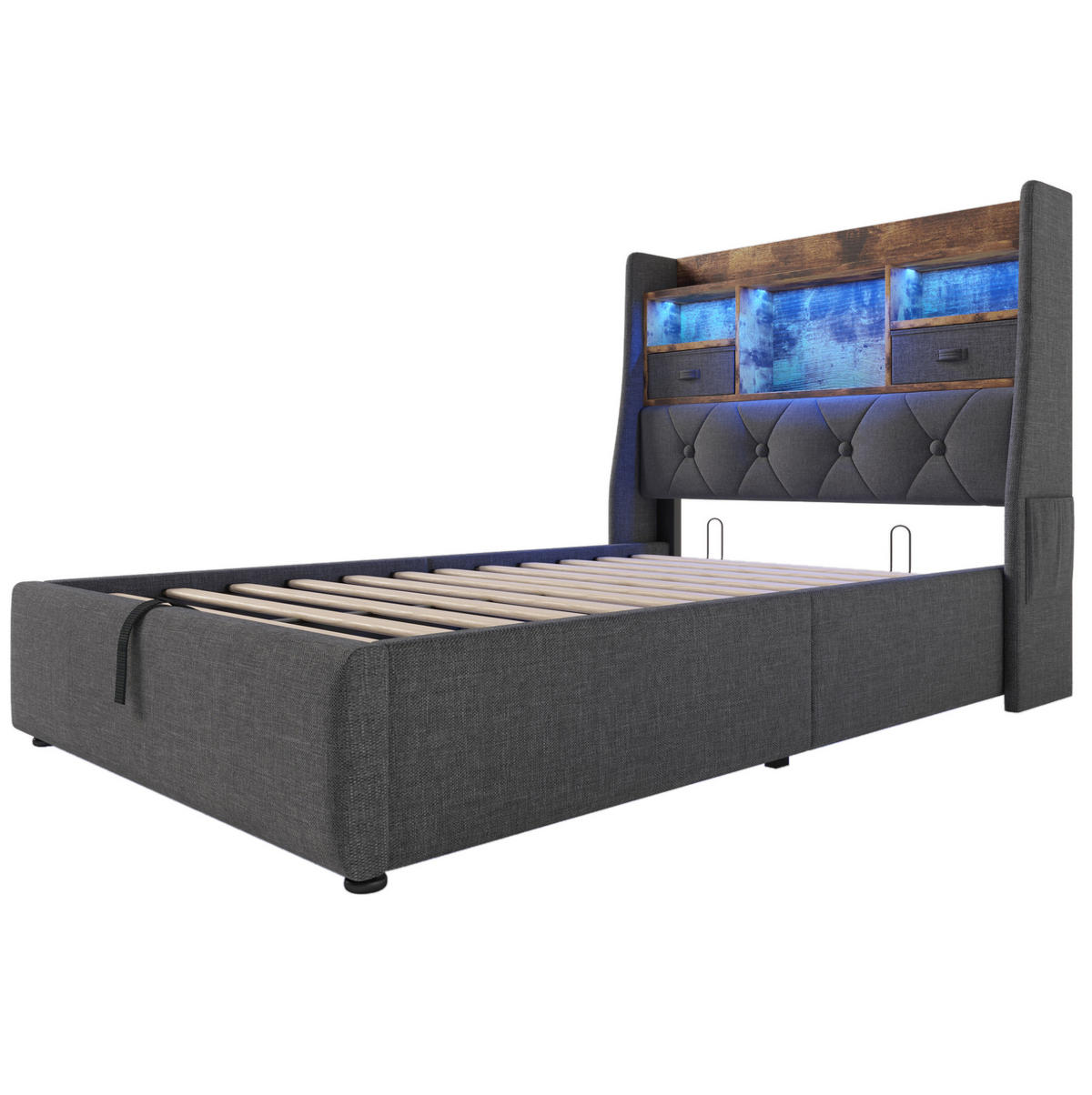 POLSTERBETT 90/200 cm Grau aus Leinen mit Stauraum - Grau, Textil (90/200cm) - OKMYHOME