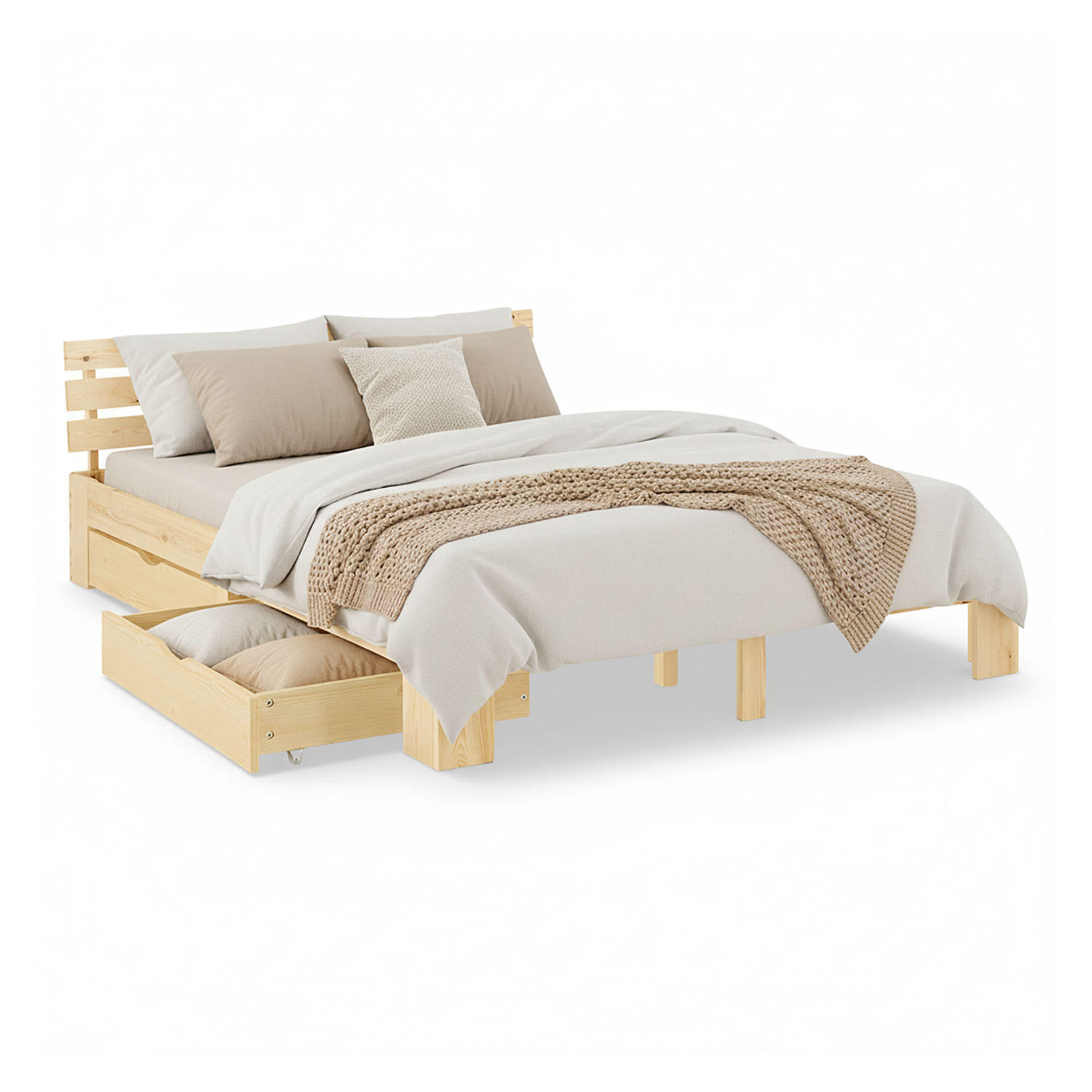 HOLZBETT Natur 160/200 cm Doppelbett mit Schubladen - Naturfarben, Holz (160/200cm) - Homestyle4u