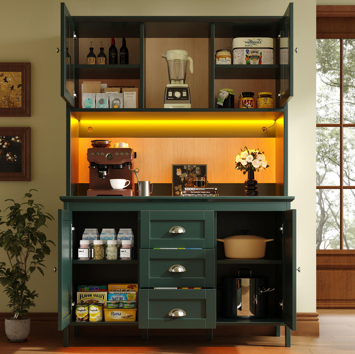KÜCHENSCHRANK mit LED 120 x 40 x 179 cm MDF Grün - Grün, Holzwerkstoff (40/179/120cm) - Meubliv
