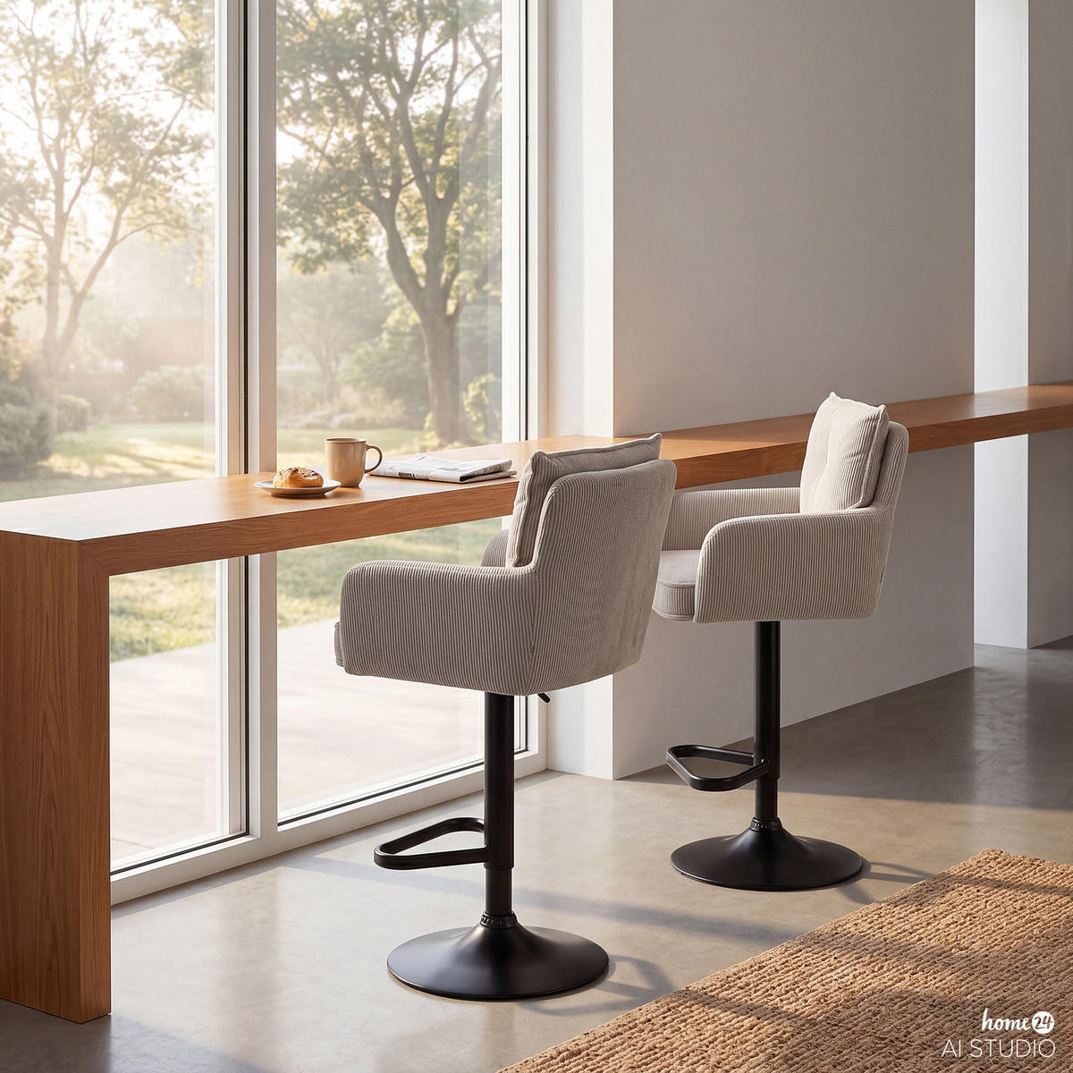 BARSTUHL - 2er-Set - Höhenverstellbar - Cord / Eisen - Beige, Textil/Metall (54/98/58cm) - home24