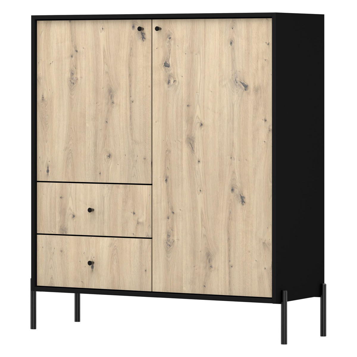 HIGHBOARD Raviero Schwarz/Artisan Eiche, 100 cm - Beige/Schwarz, Holzwerkstoff/Metall (100/138/40cm) - Selsey