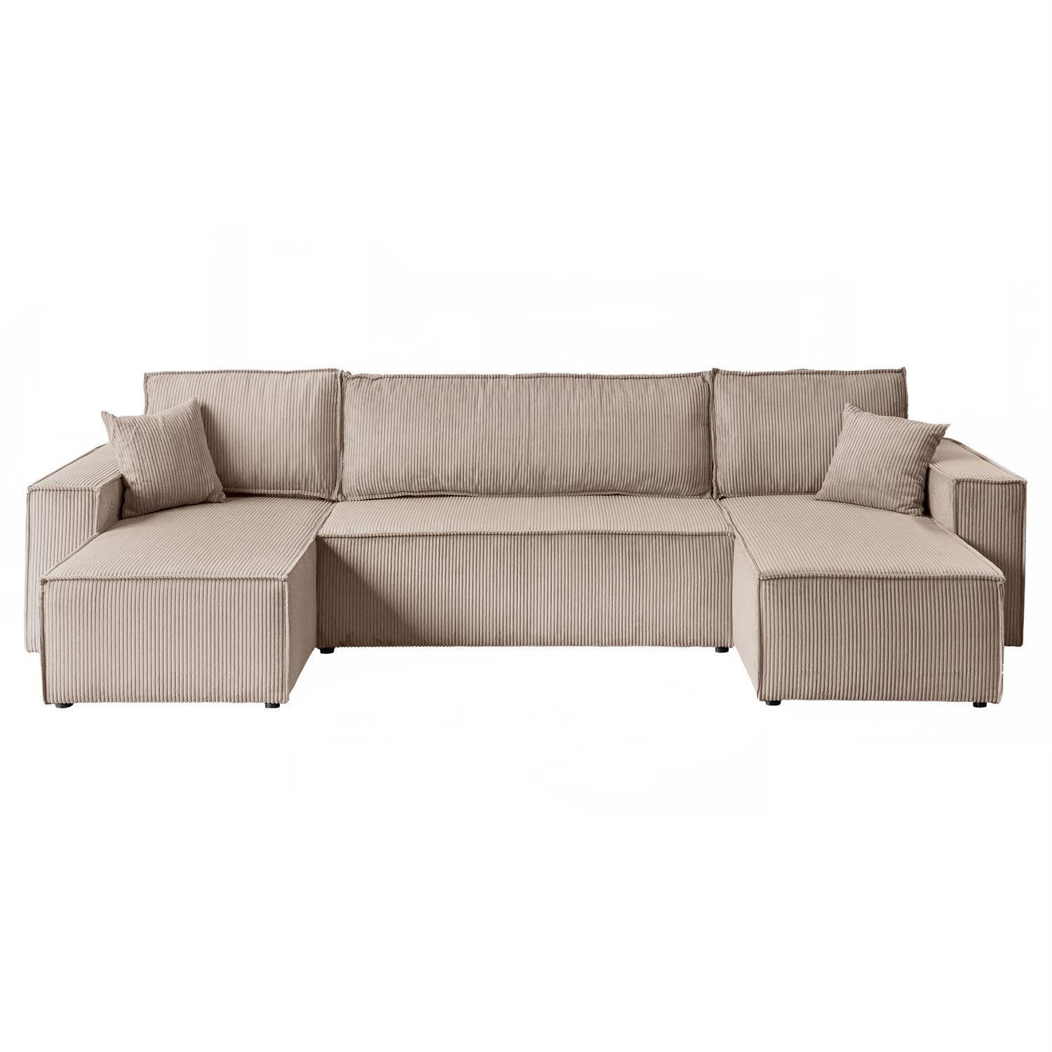 WOHNLANDSCHAFT Gepolstertes CARLO U Cord mit Schlaffunktion und Bettkasten, Poso 02 - Beige, Textil (315/83/143cm) - Lookway