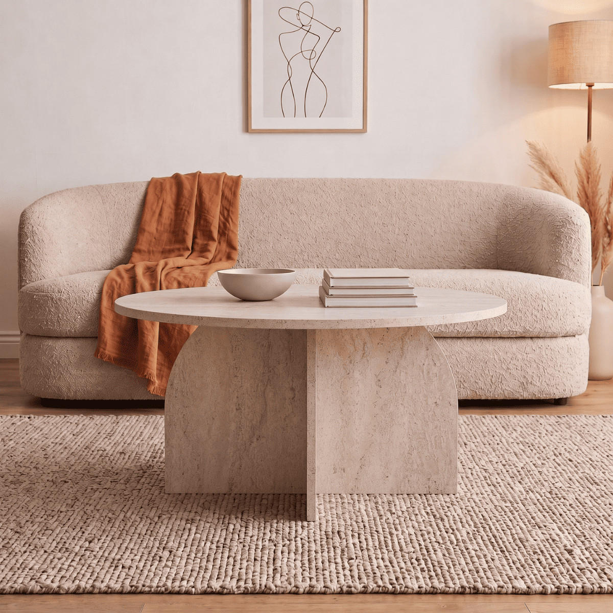 KONFERENČNÍ stolek s kulatou deskou, průměr 80 cm - CLOVER - béžová, kompozitní dřevo (80/80/40cm) - Calicosy