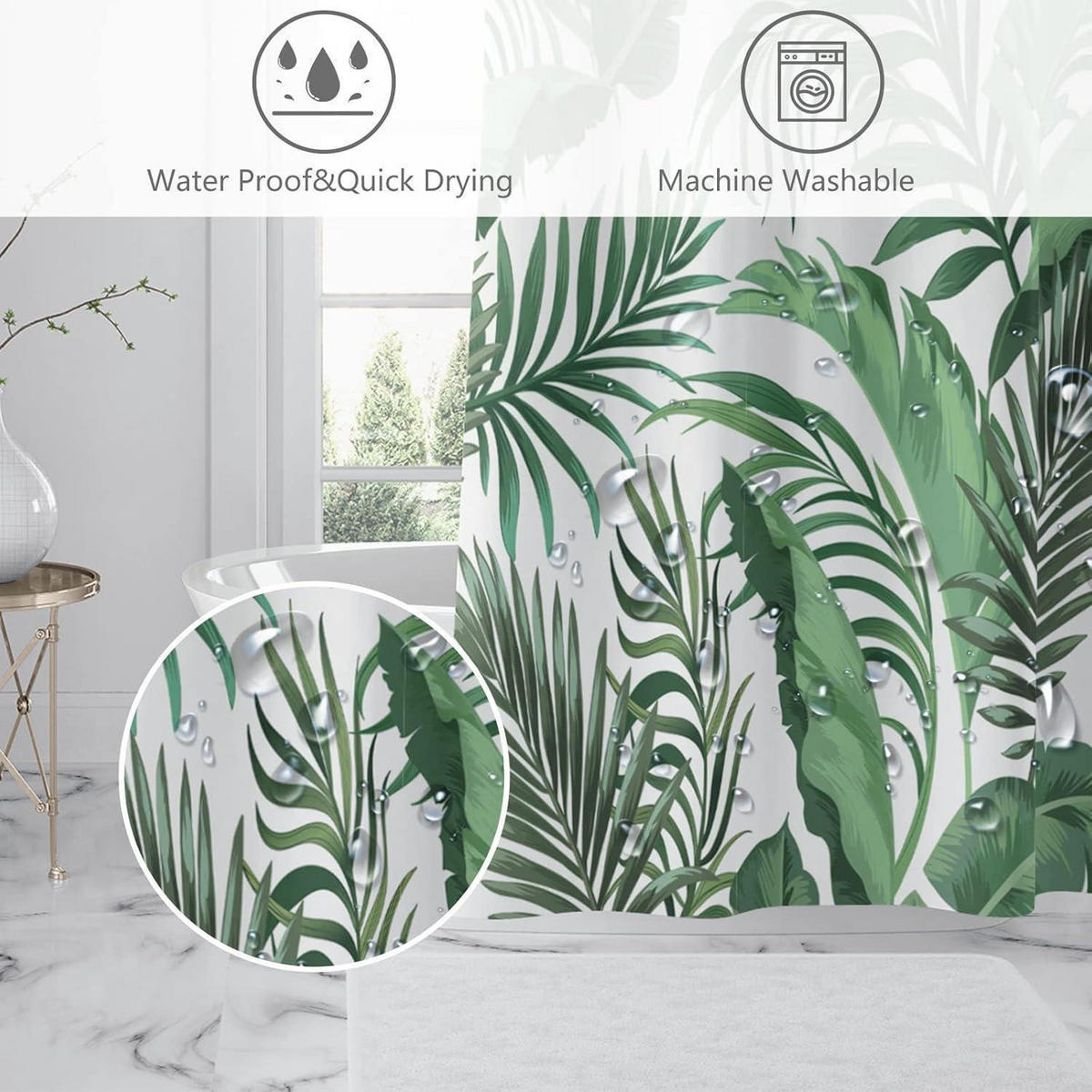 DUSCHVORHANG Grüne Blätter 180 x 180 cm - Grün, Textil (180/180cm)