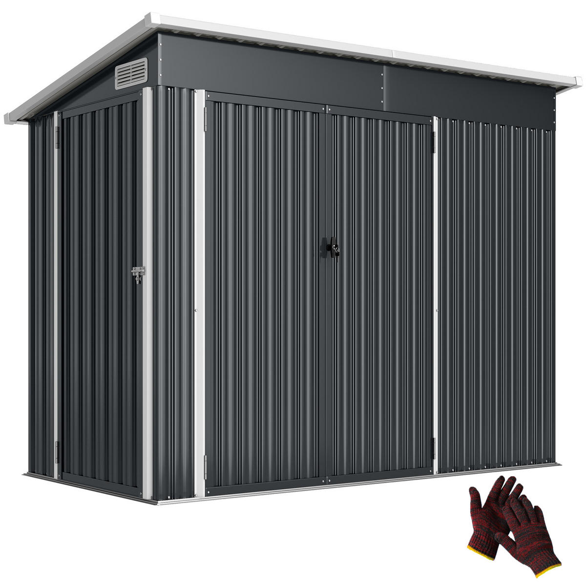 GERÄTEHAUS DE-16898 3 Türen mit Belüftung Grau - Dunkelgrau, Metall (132/185/234cm) - ComfortXL