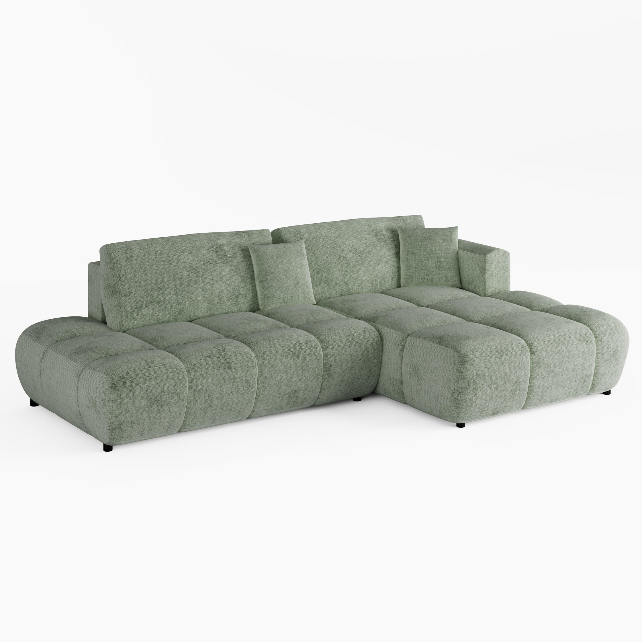 ECKSOFA BARI Rechts Hellgrün Chenille-Stoff L-Form Couch mit Schlaffunktion & Bettkasten - Schwarz/Grün, Holz (280/170cm) - Barchello