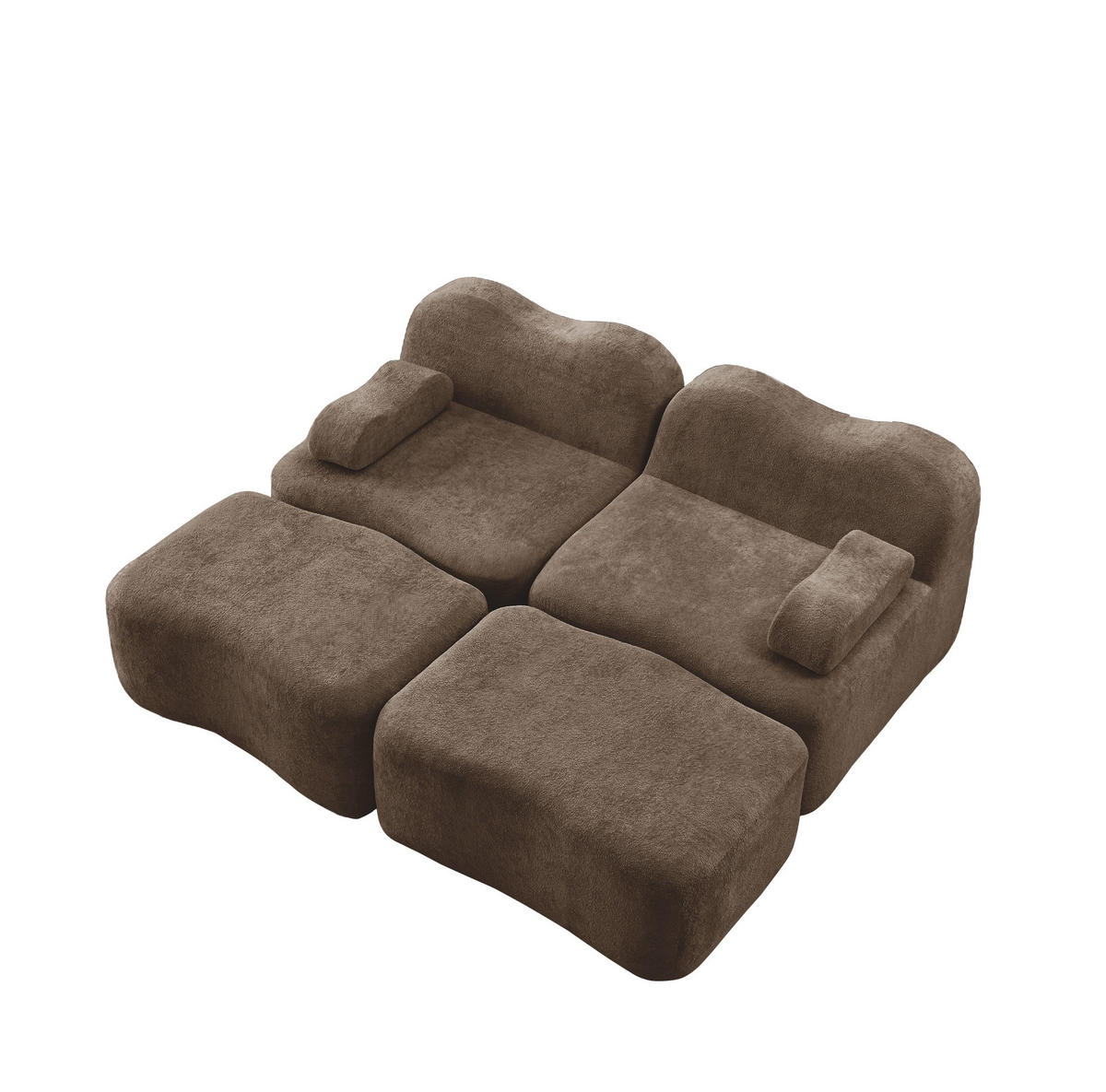 2-SITZER Sofa aus Samt Braun modular mit 2 Hockern, rahmenloses Design und beweglichem Armlehnenkissen - Braun, Textil (192/70/167cm) - Modfu