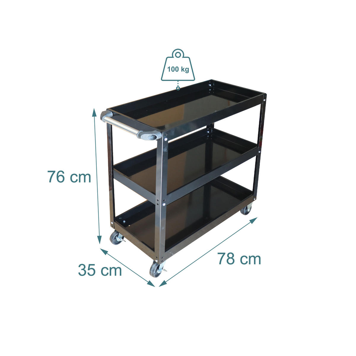 WERKSTATTWAGEN - Schwarz, Kunststoff/Metall (35/76/78cm) - Relaxdays