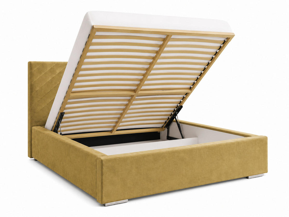 MARPUR Polsterbett AURA 140x200 cm mit Bettkasten und Lattenrost, Veloursstoff Beige - Chromfarben/Beige, Holz/Holzwerkstoff (140/200cm) - Marpur