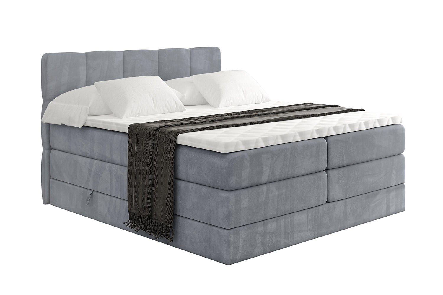 BOXSPRINGBETT mit Matratze H3|H4 und Lattenrost - LIRO KING-160x200 - Grau Casablanca - Grau, Holzwerkstoff (160/200cm) - ALTDECOR