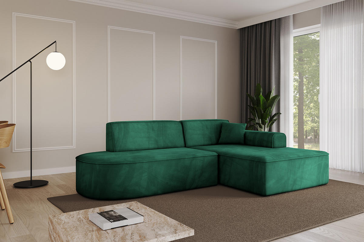 ECKSOFA Ottomane Rechts IREA-L1-v3 - 232x165x77 cm Grün - Dunkelgrün, Holzwerkstoff/Textil (232/165cm) - ALTDECOR