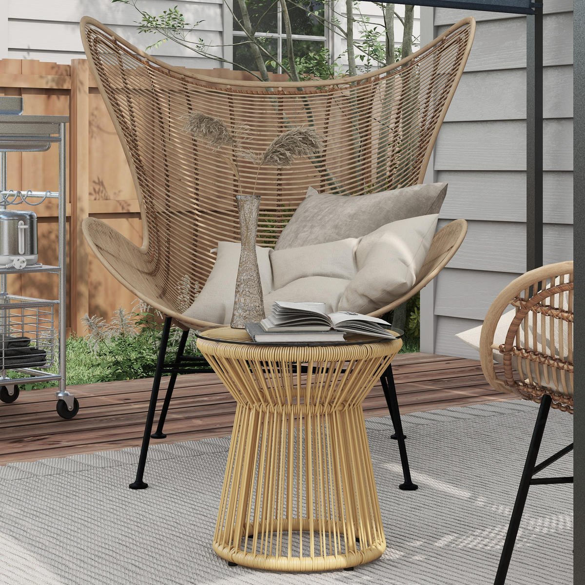 BALKONTISCH, Beige, Metall, PE Rattan - Beige, Kunststoff (40/40/42cm) - Outsunny