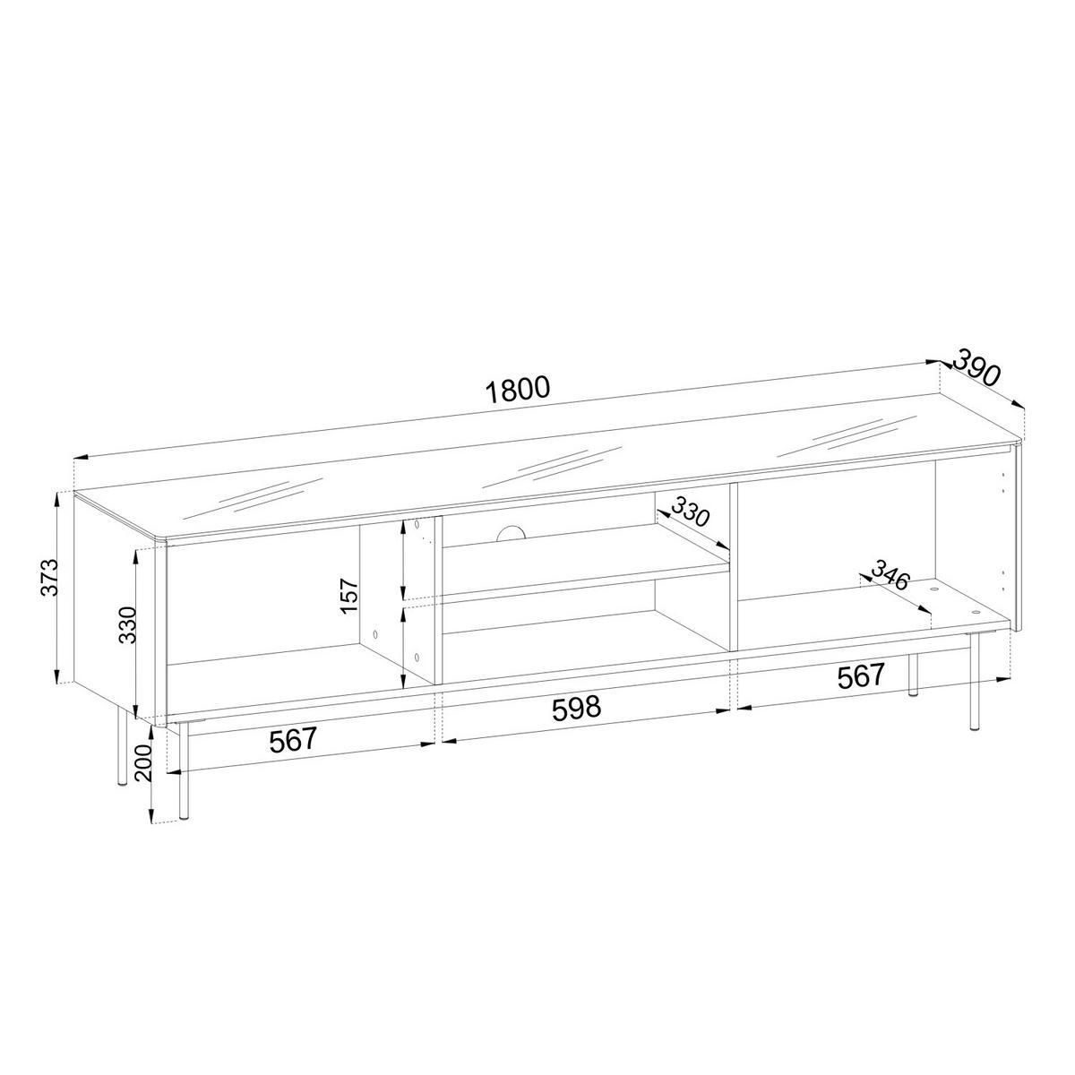 TV-SCHRANK: Eiche Vicenza, 180 x 52 x 39 cm - Eichefarben, Holzwerkstoff (180/52/39cm) - 3XE LIVING