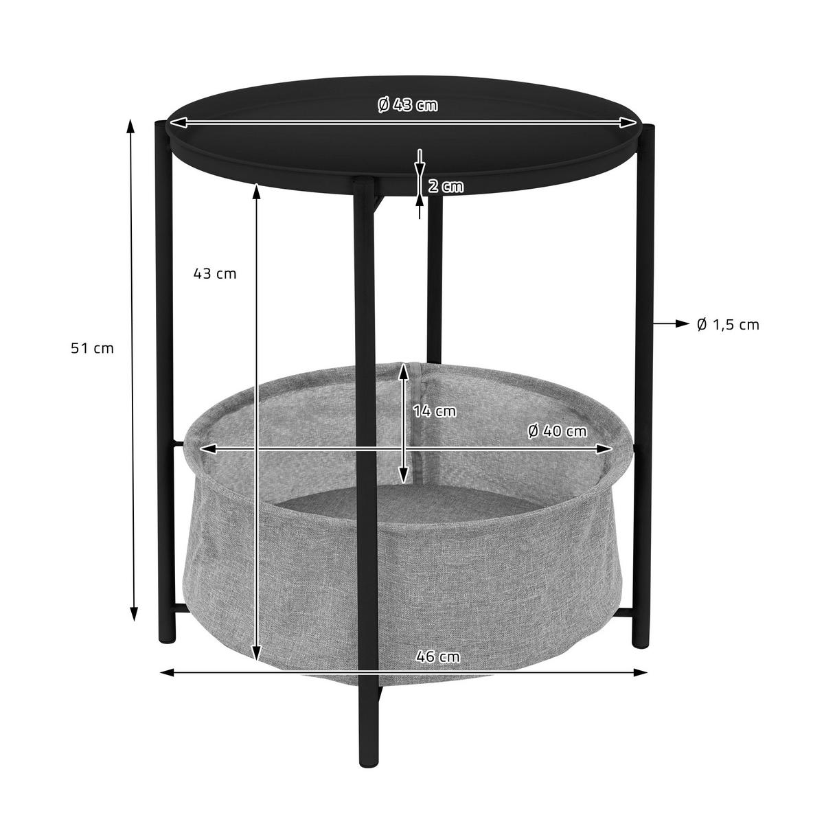 BEISTELLTISCH rund Schwarz Ø 46/51 cm - Schwarz, Metall (46/46/51cm) - ML-DESIGN