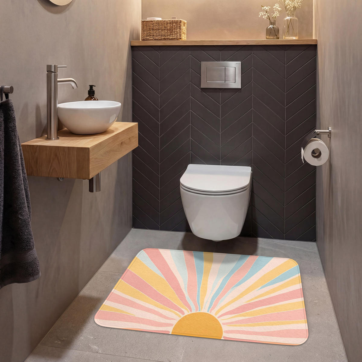 WC PŘEDLOŽKA Ilustrace - Slunce - Pastelové barvy 90x60 cm - pastelově modrá, textil/plast (90/1cm) - OnlyWow