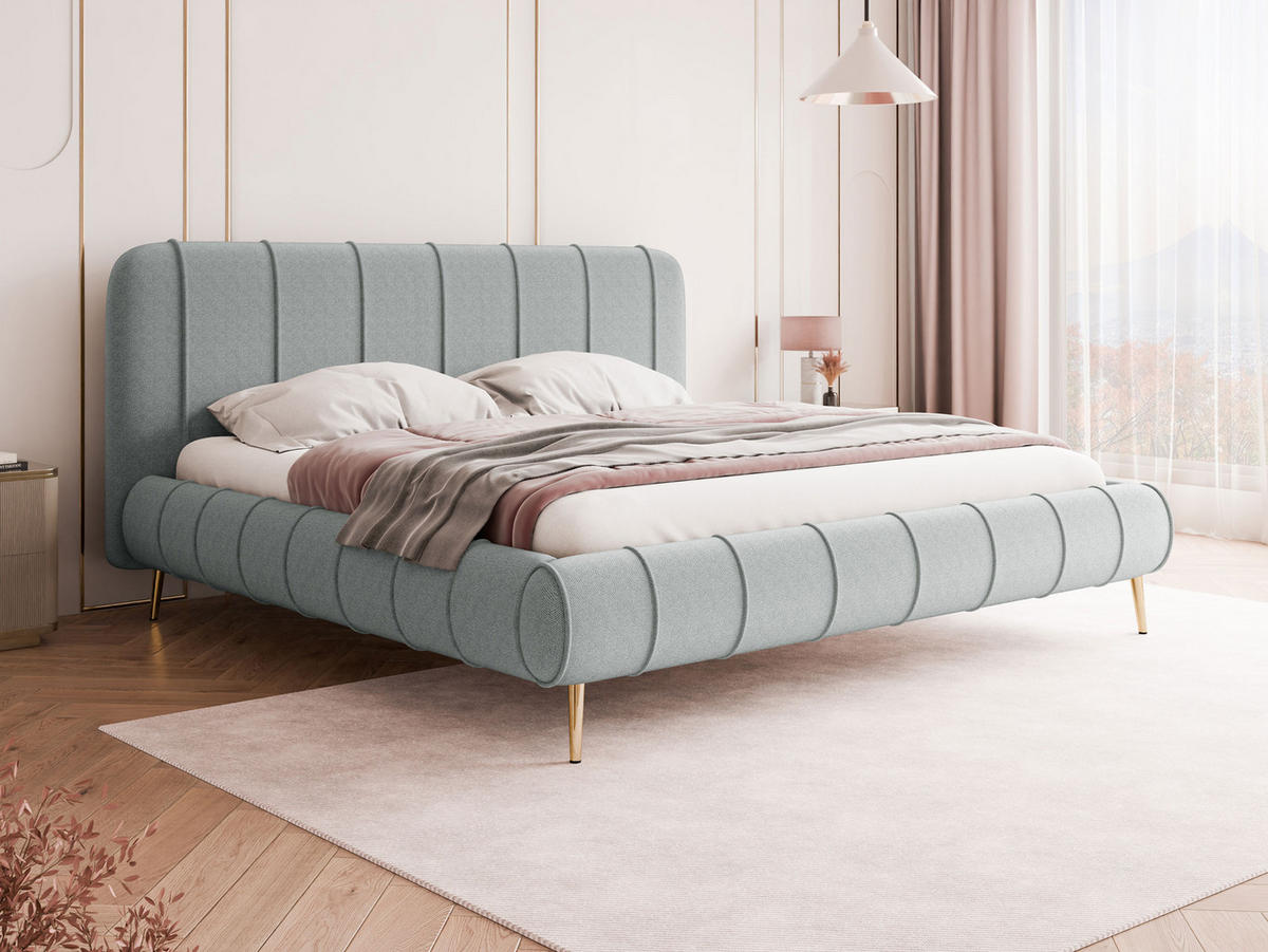 POLSTERBETT Slim XI mit Füße - Goldfarben/Hellgrau, Holz/Holzwerkstoff (180/200cm) - MIRJAN24