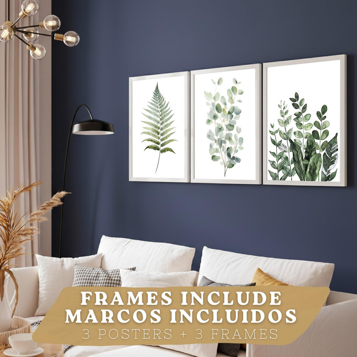 PLAKAT Sada 3 Zelené A4 Bílý rám - bílá, papír (29.7/1/21cm) - Nacnic