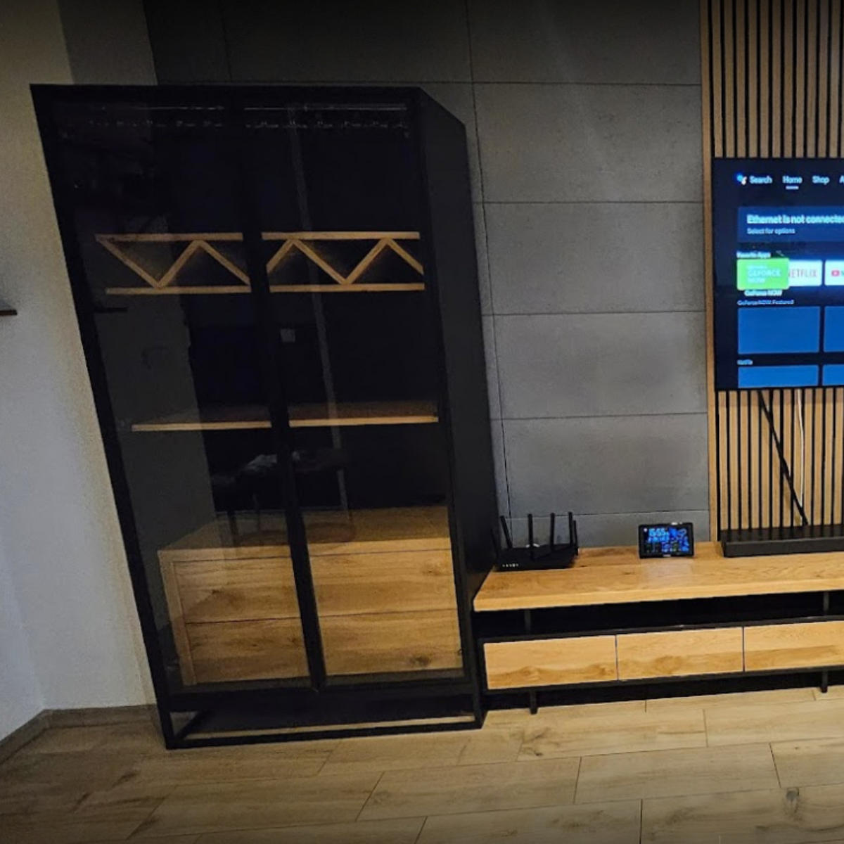 VITRINENSCHRANK aus Holz Bar Wein Schrank CARLA III - Eichefarben, Holz (100/200/45cm) - Rawood Furniture