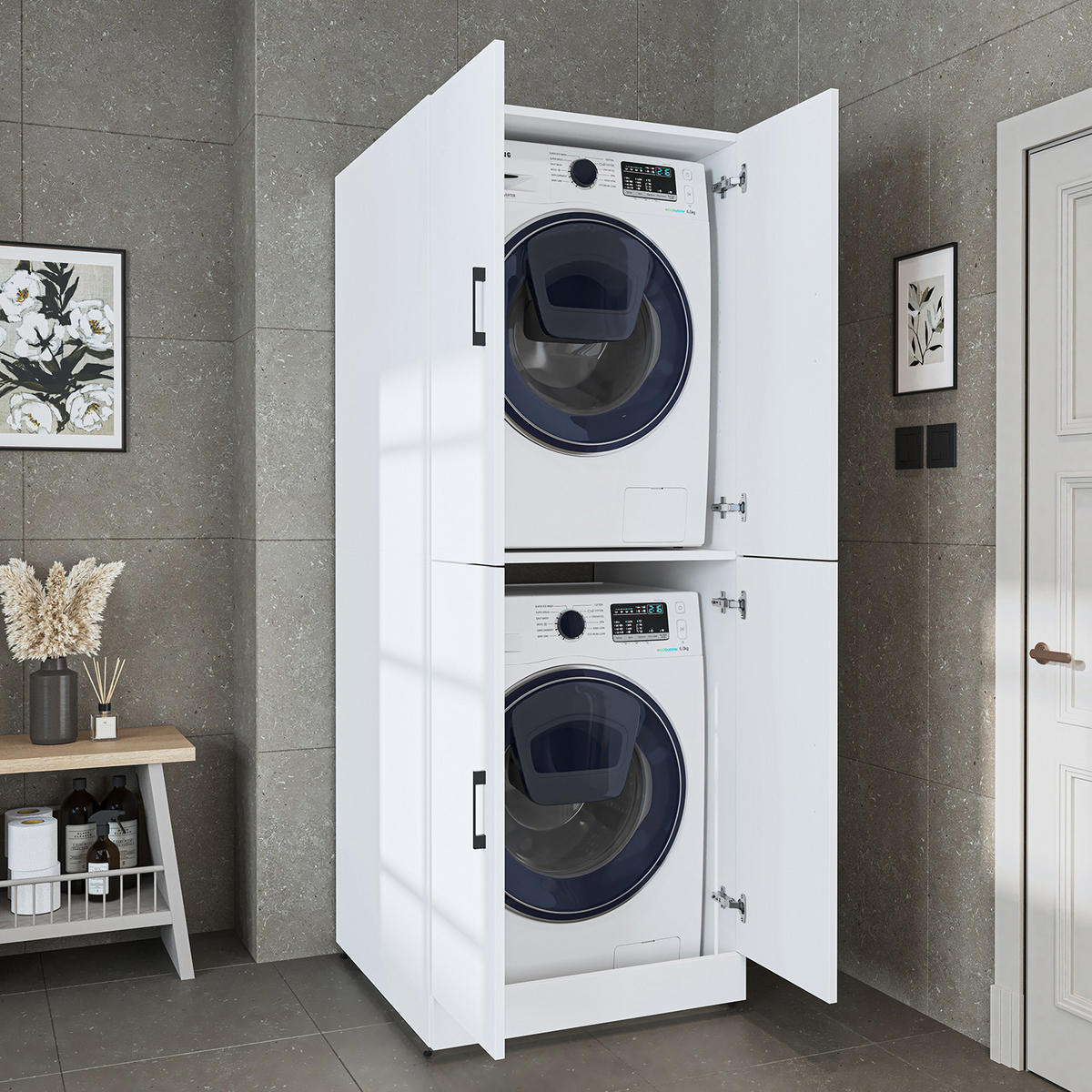 WASCHMASCHINENSCHRANK DORA-II 70cm Breit - Weiß, Holzwerkstoff (70/186/74cm)