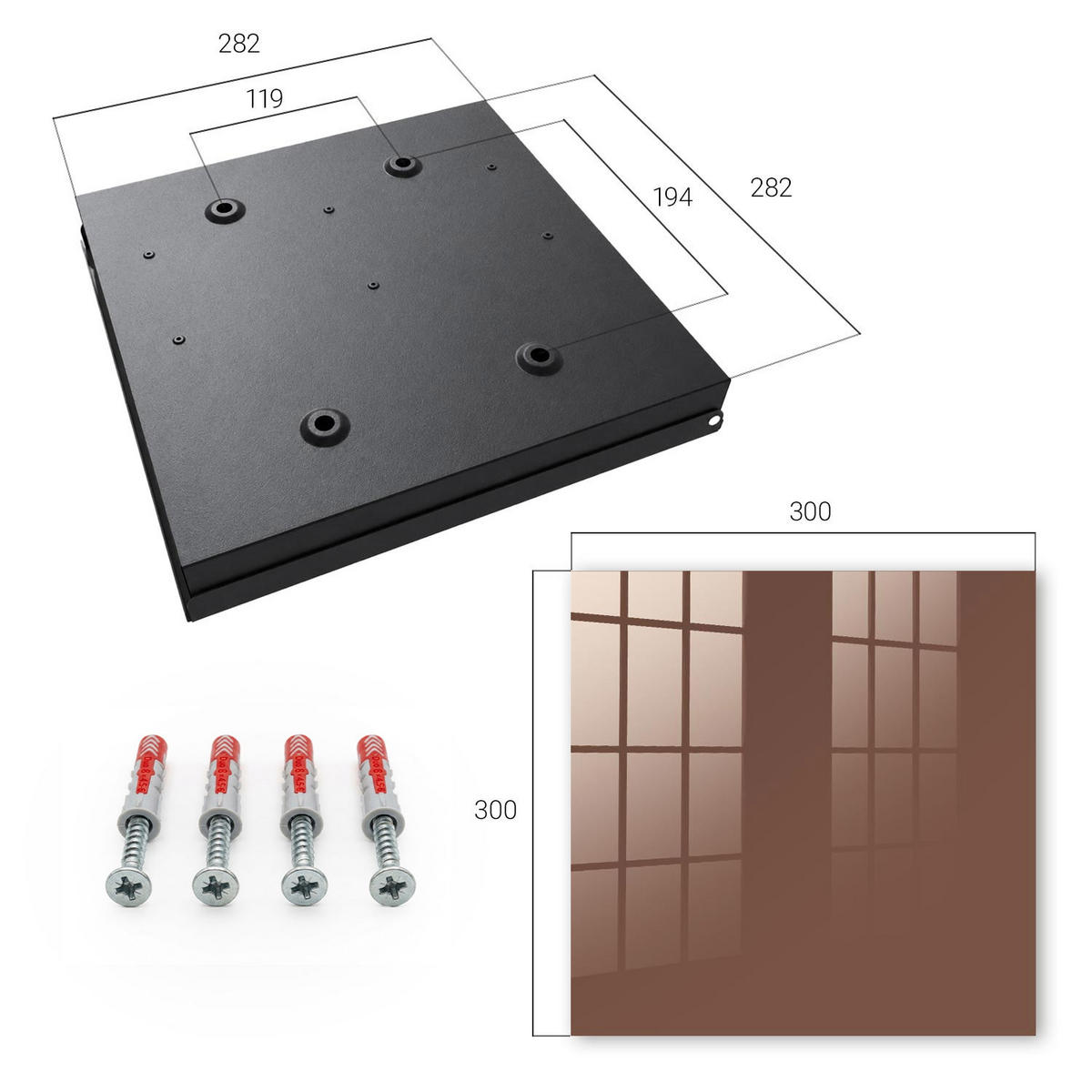 SCHLÜSSELBOX Schwarz 30x30 cm- Türöffnung nach rechts - Braune Farbe - Braun, Metall (30/30/5cm) - TULUP