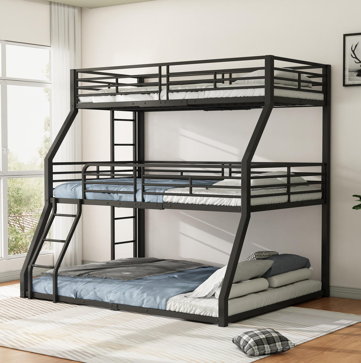 ETAGENBETT 90/200 cm Schwarz Metall mit stabilen Geländern - Schwarz, Metall (90/200cm) - OKWISH