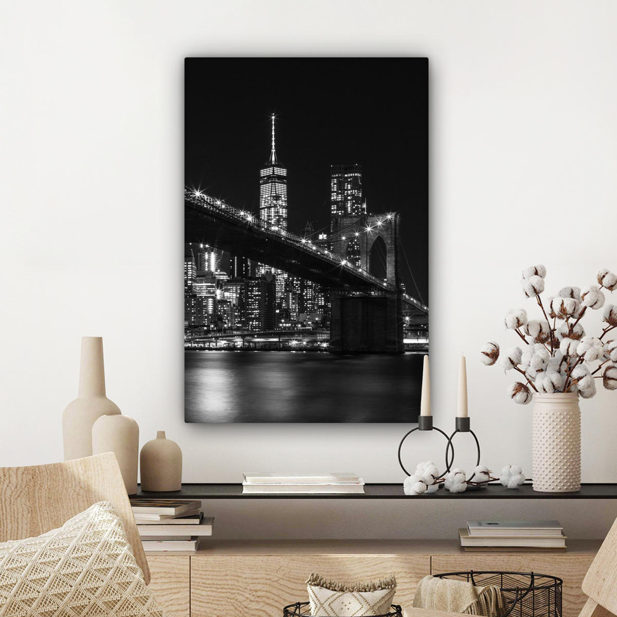 LEINWANDBILD New York - Brooklyn - Brücke 60x90 cm - Schwarz, Textil (60/90cm) - MuchoWow