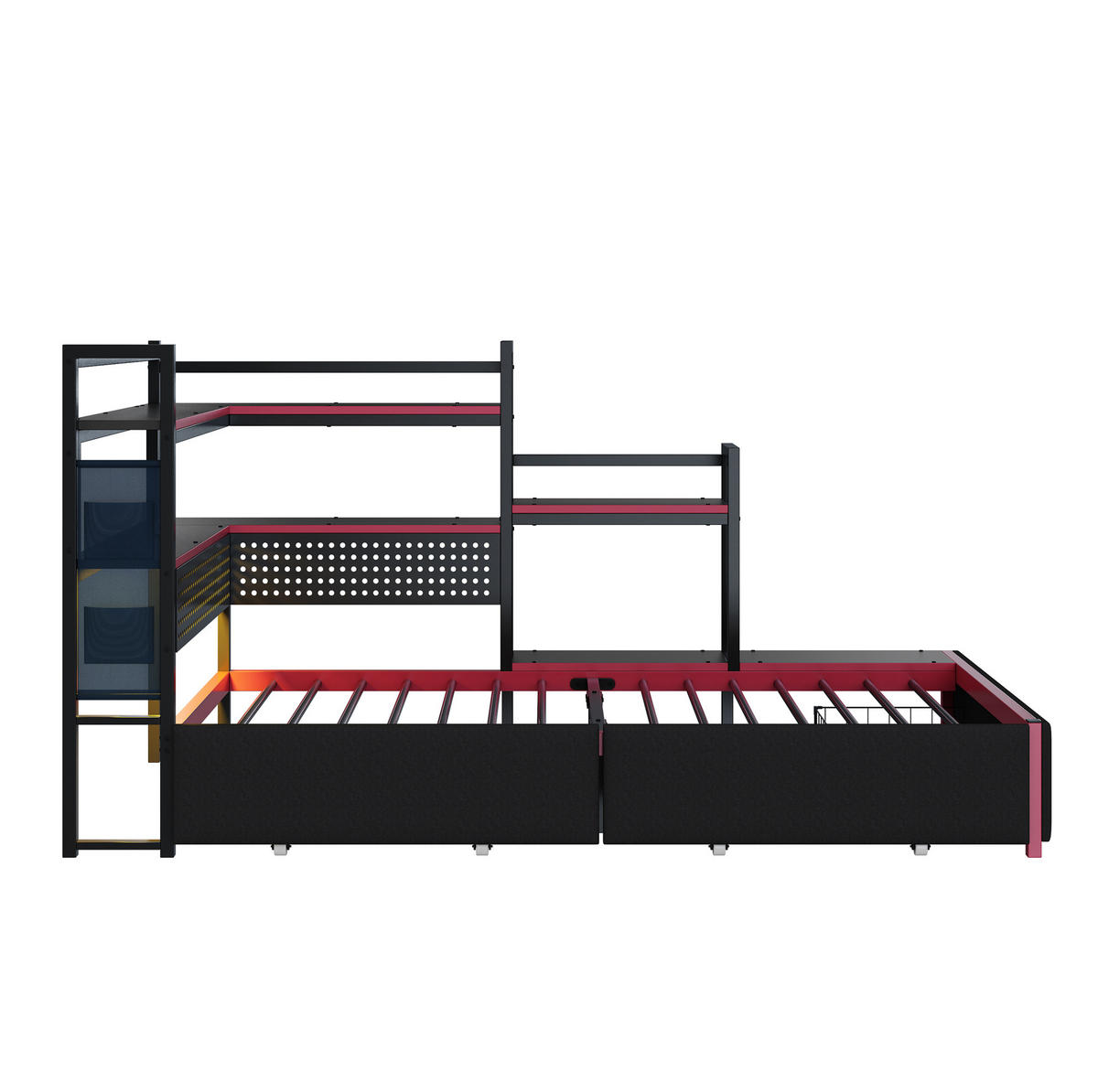 KOVOVÁ postel 90/200 cm s LED osvětlením, USB porty a úložným prostorem, černá - černá, kov (90/200cm) - Redom