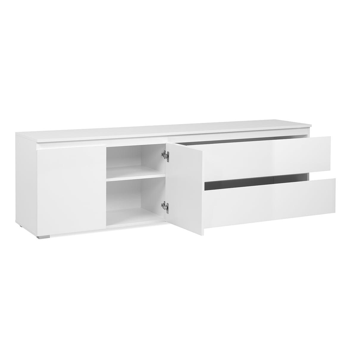 TV-MÖBEL mit 2 Türen, 1 Regalboden und 2 Schubladen B180 cm - PRETORIA - Weiß, Holzwerkstoff (40/55/180cm) - Calicosy